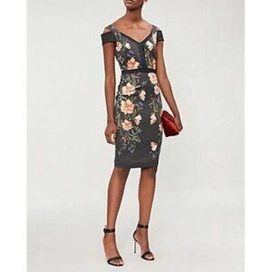 Karen Millen Romantic Floral print Bodycon midi Dress size 8 cocktail party